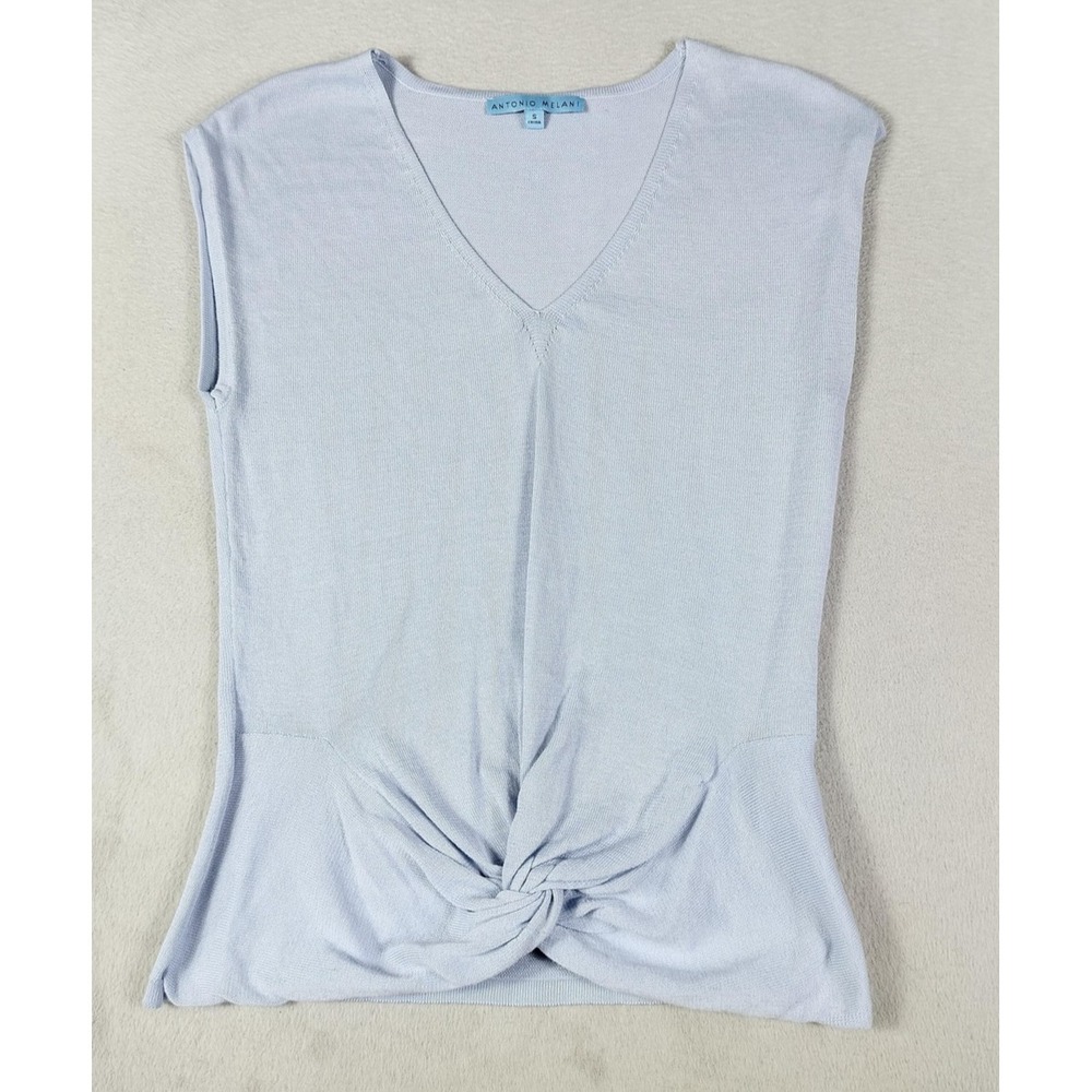 Antonio Melani Tank Top Womens‎ Small Blue V Neck Twist Front Knit Sleeveless